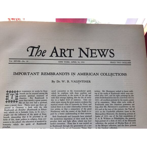 The Art News-Important Rembrandts In American Collections-Valentiner-hardbound - Picture 1 of 12